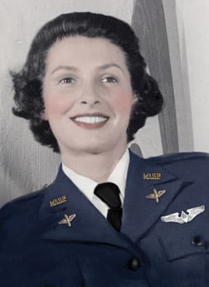 Portrait photograph of WASP pilot Ola Mildred Rexroat in uniform.